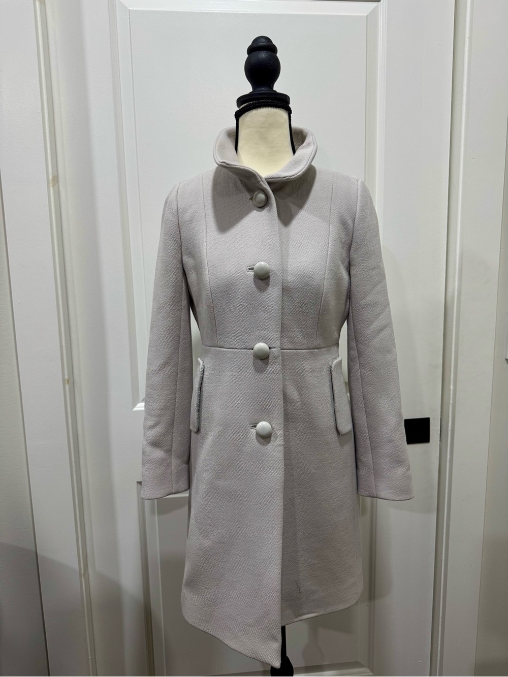 Vintage J. Crew Wool Blend Coat Cream Ivory Empire Waist Funnel Neck Fall 2009